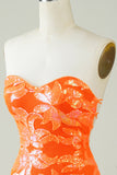 Vestido ajustado a casa naranja sin tirantes