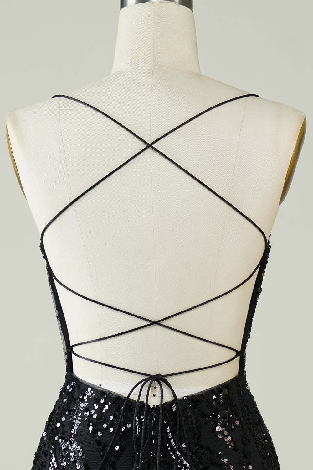 Lentejuelas Negro Correas de Espagueti Vestido de Cóctel