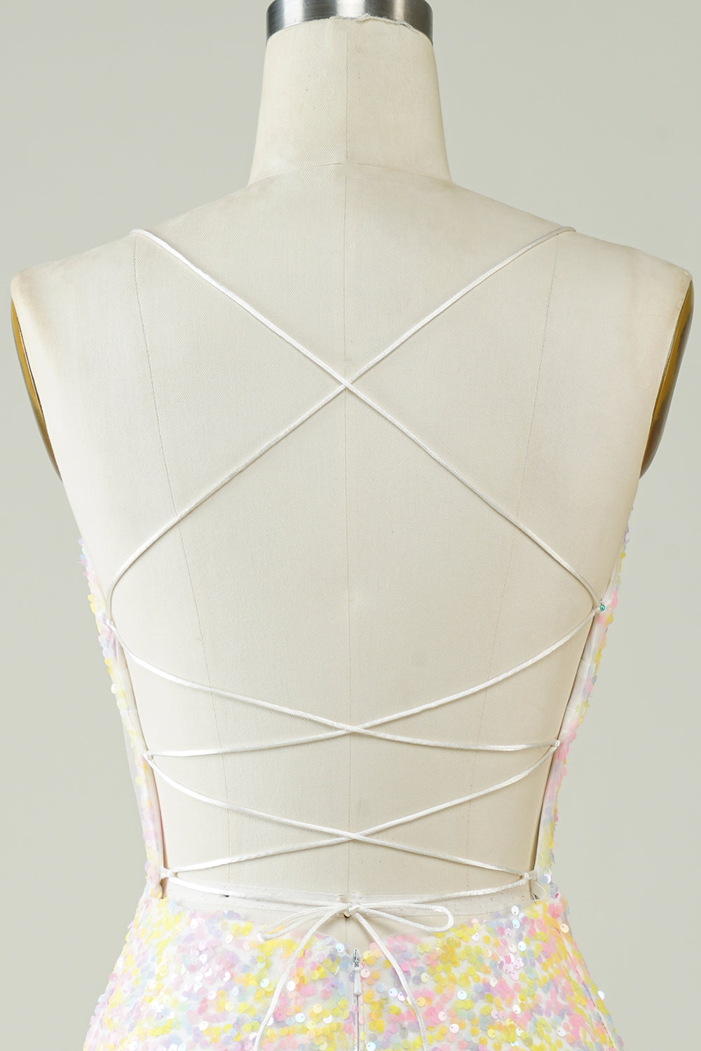 Correas de Espagueti Blanco Vestido de Cóctel Lentejuelas
