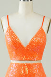 Vestido ajustado de lentejuelas naranjas de dos piezas
