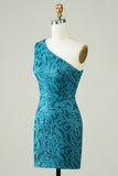 Blue One Shoulder Tight Homecoming Dress con espalda hueca