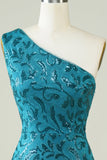 Blue One Shoulder Tight Homecoming Dress con espalda hueca