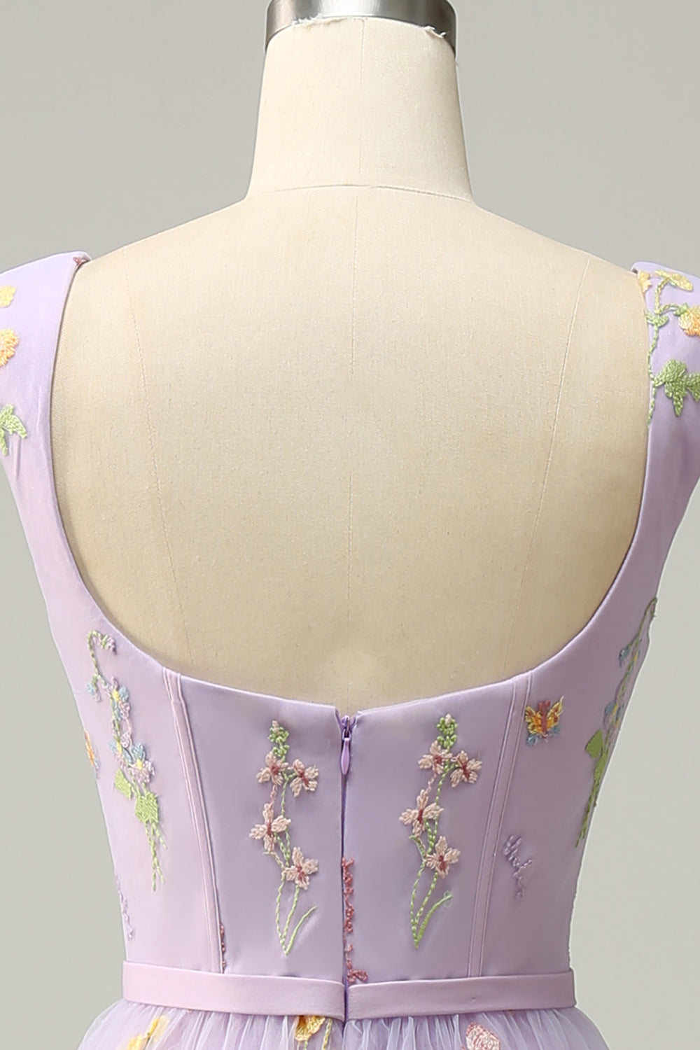 A-Línea Cuello Cuadrado Púrpura Vestido de Graduación Con Bordado