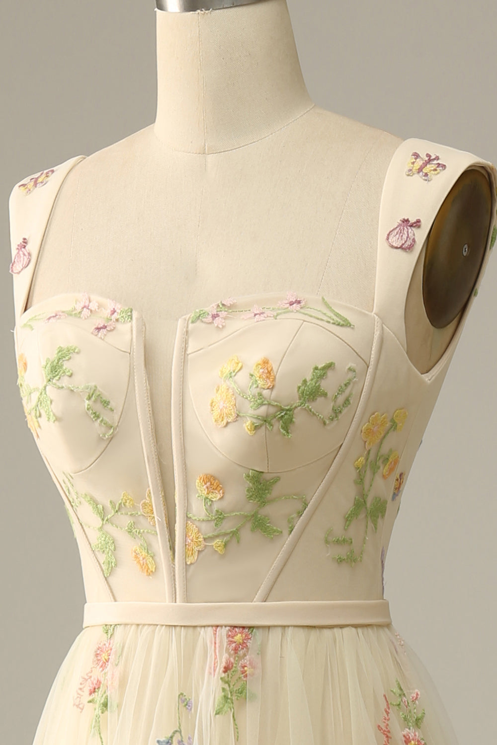 A-Línea Gris Azul Vestido de Fiesta Con Bordado