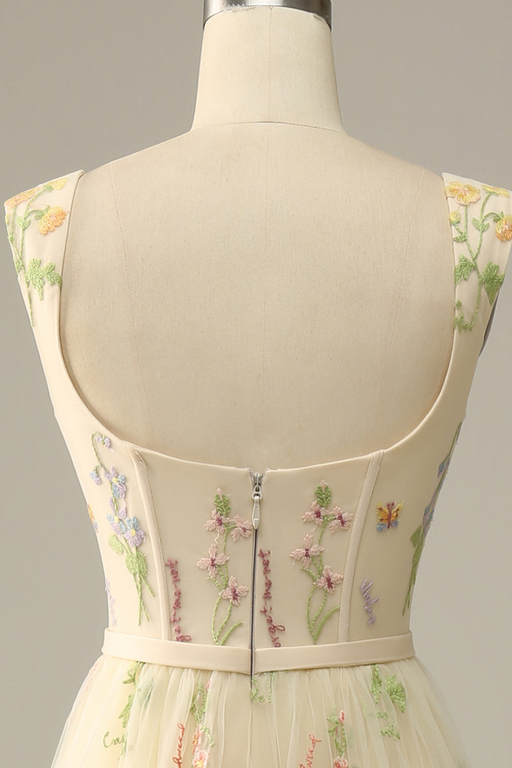 A-Línea Gris Azul Vestido de Fiesta Con Bordado