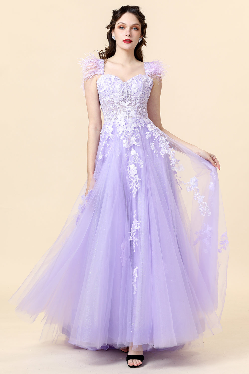Púrpura Escote Corazón Vestido de Fiesta Con Apliques