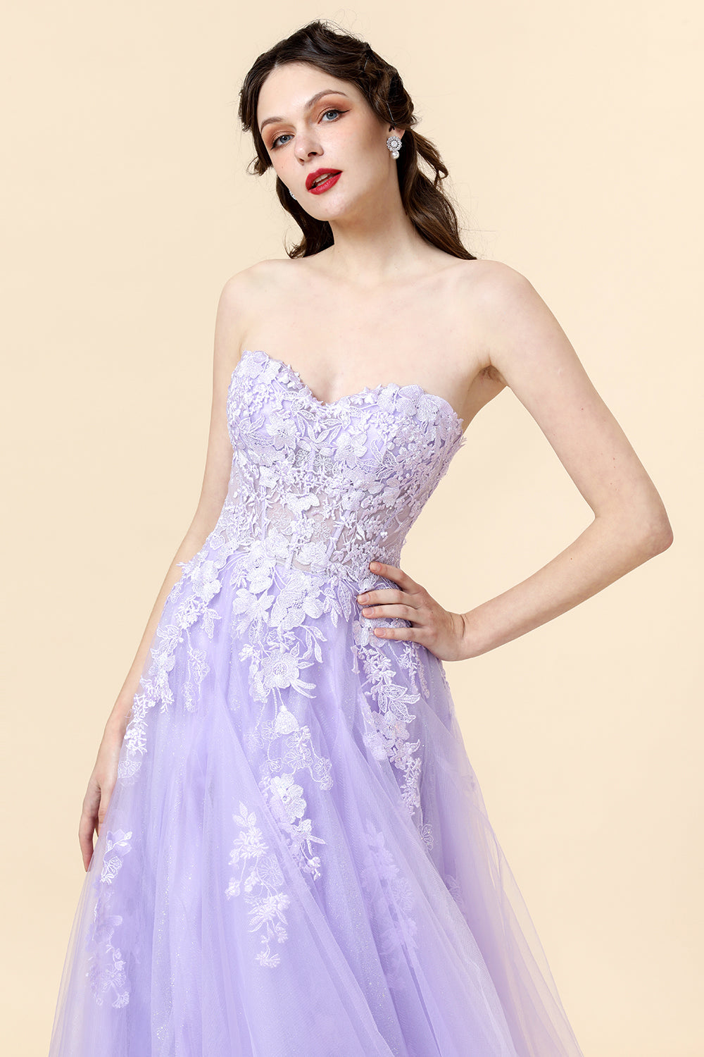Púrpura Escote Corazón Vestido de Fiesta Con Apliques