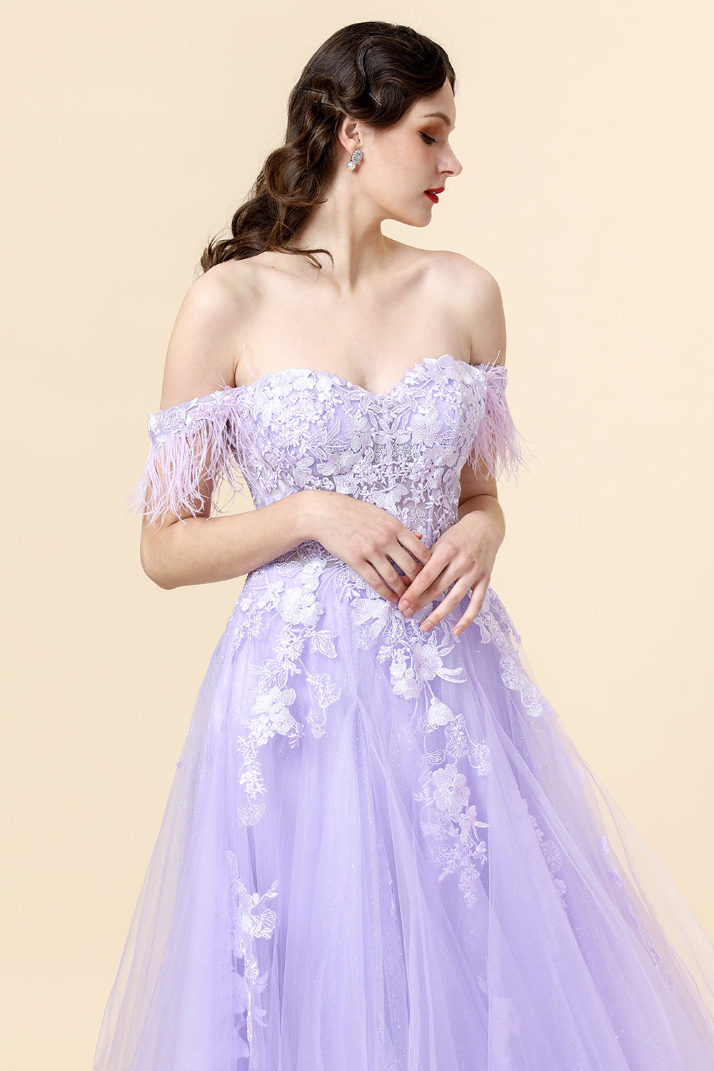 Púrpura Escote Corazón Vestido de Fiesta Con Apliques