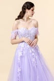 Púrpura Escote Corazón Vestido de Fiesta Con Apliques