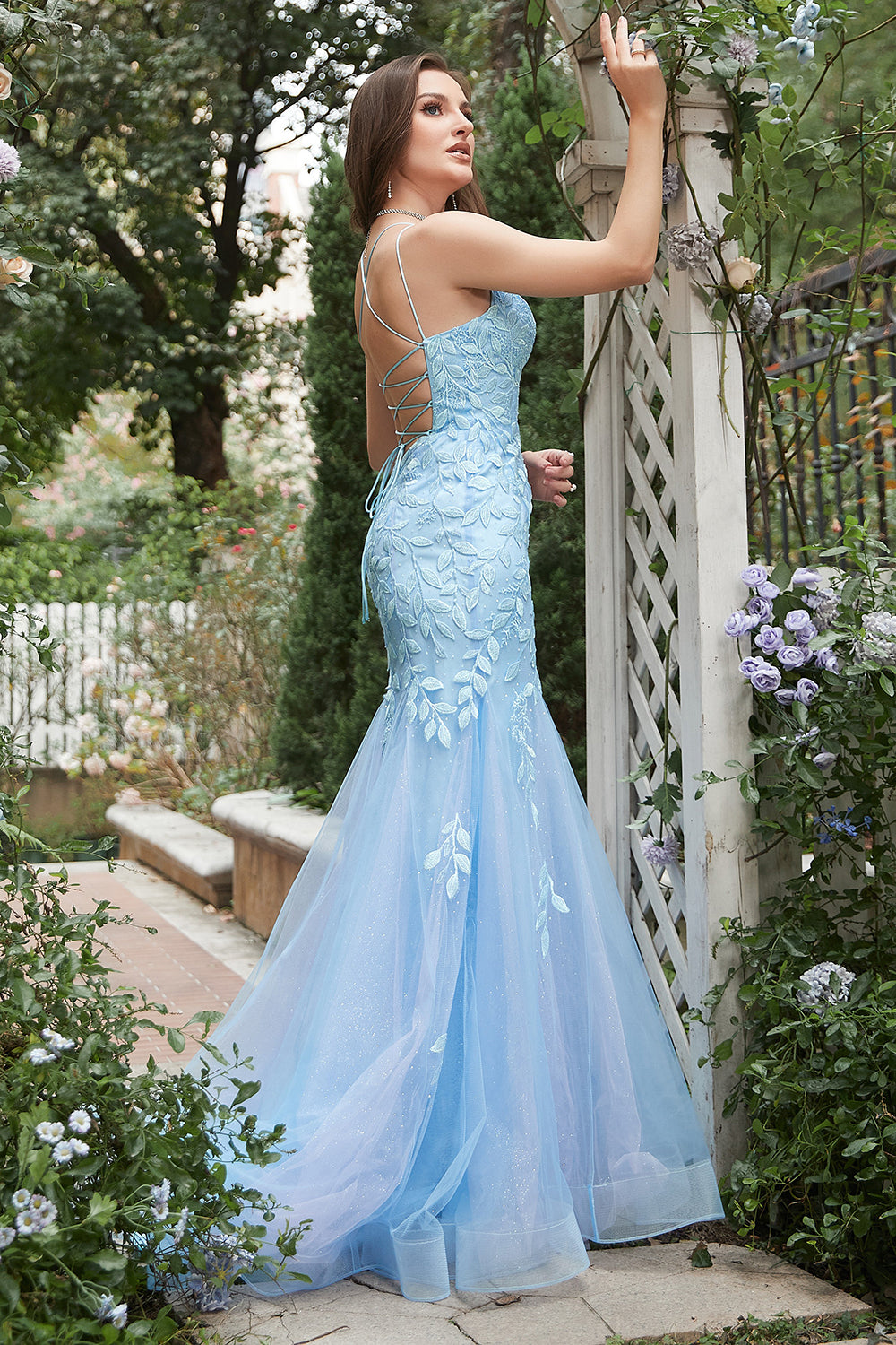 Sirena Azul Cuello en V Vestido de Fiesta