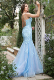 Sirena Azul Cuello en V Vestido de Fiesta