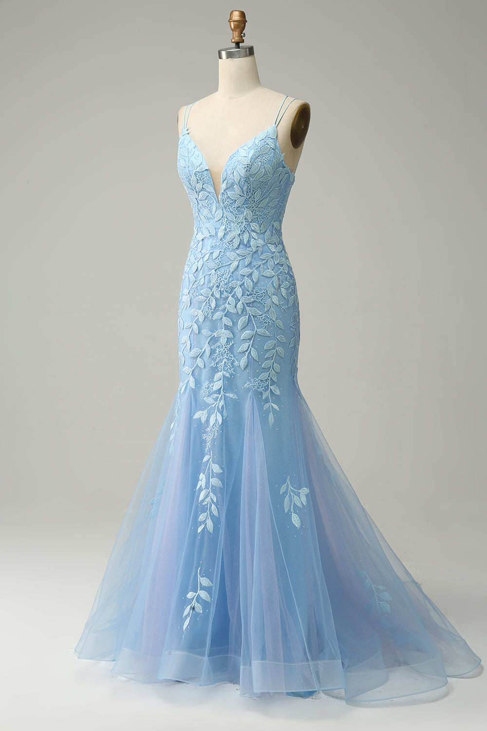 Tirantes de Espagueti Sirena Púrpura Vestido de Fiesta Con Apliques