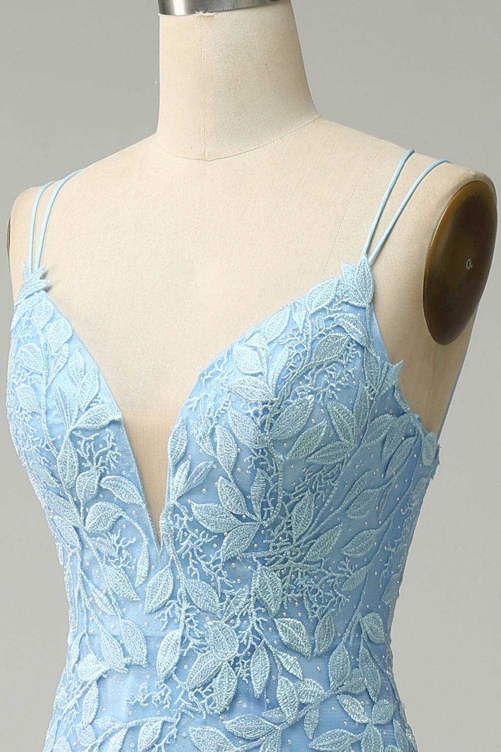 Tirantes de Espagueti Sirena Púrpura Vestido de Fiesta Con Apliques