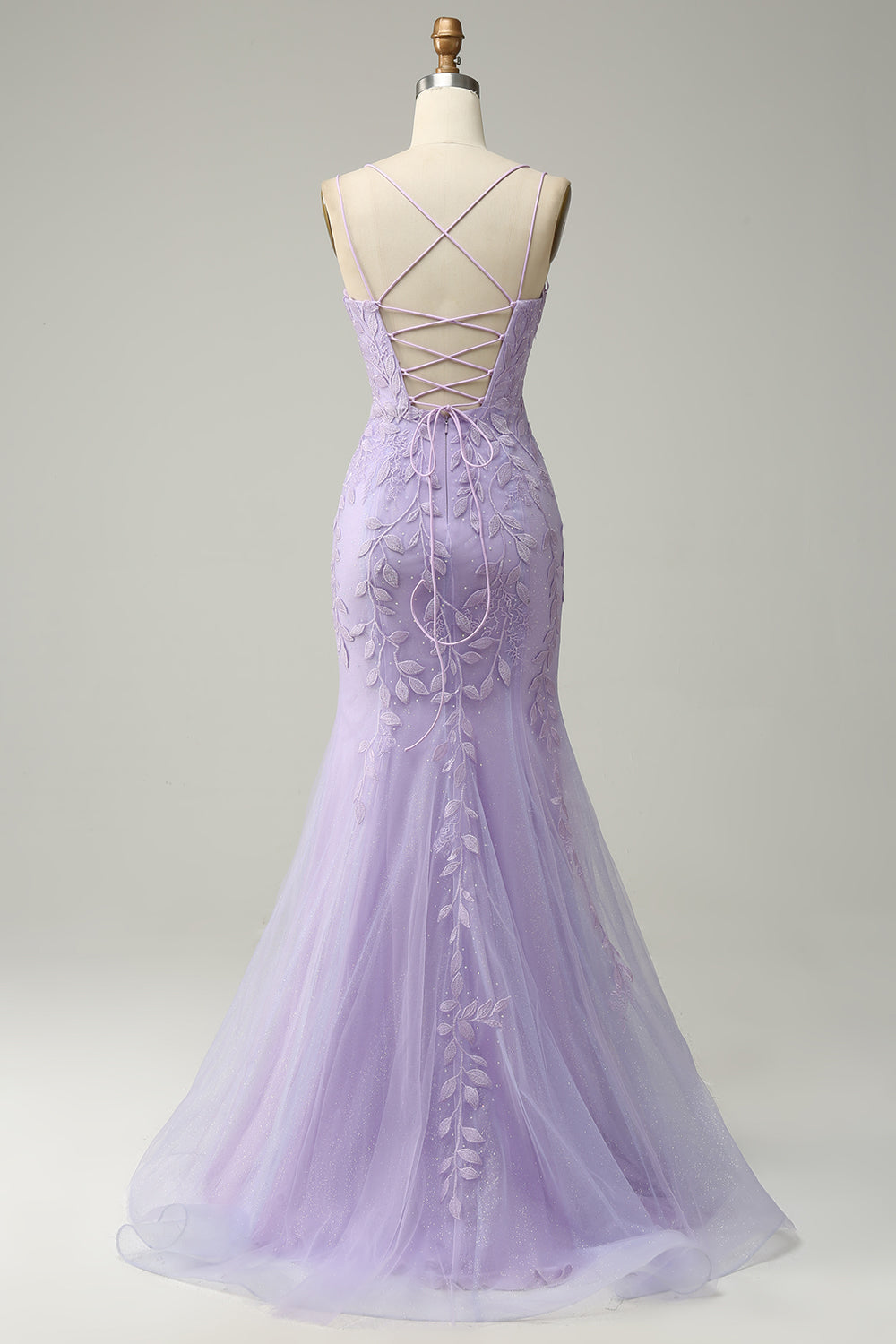 Tirantes de Espagueti Sirena Púrpura Vestido de Fiesta Con Apliques