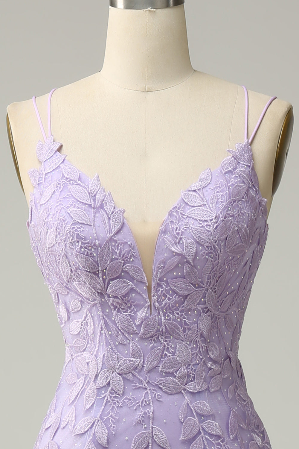 Tirantes de Espagueti Sirena Púrpura Vestido de Fiesta Con Apliques