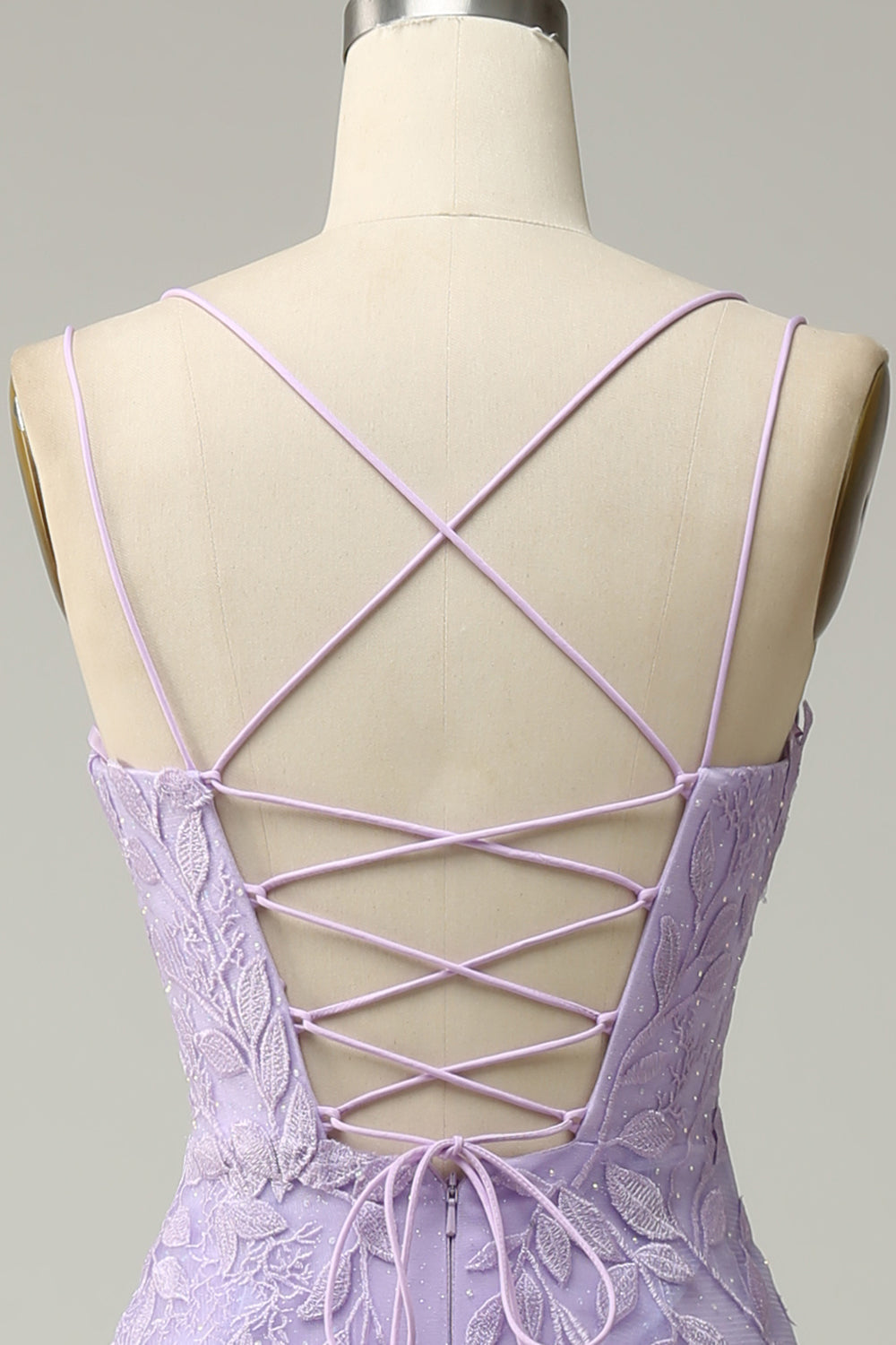 Tirantes de Espagueti Sirena Púrpura Vestido de Fiesta Con Apliques