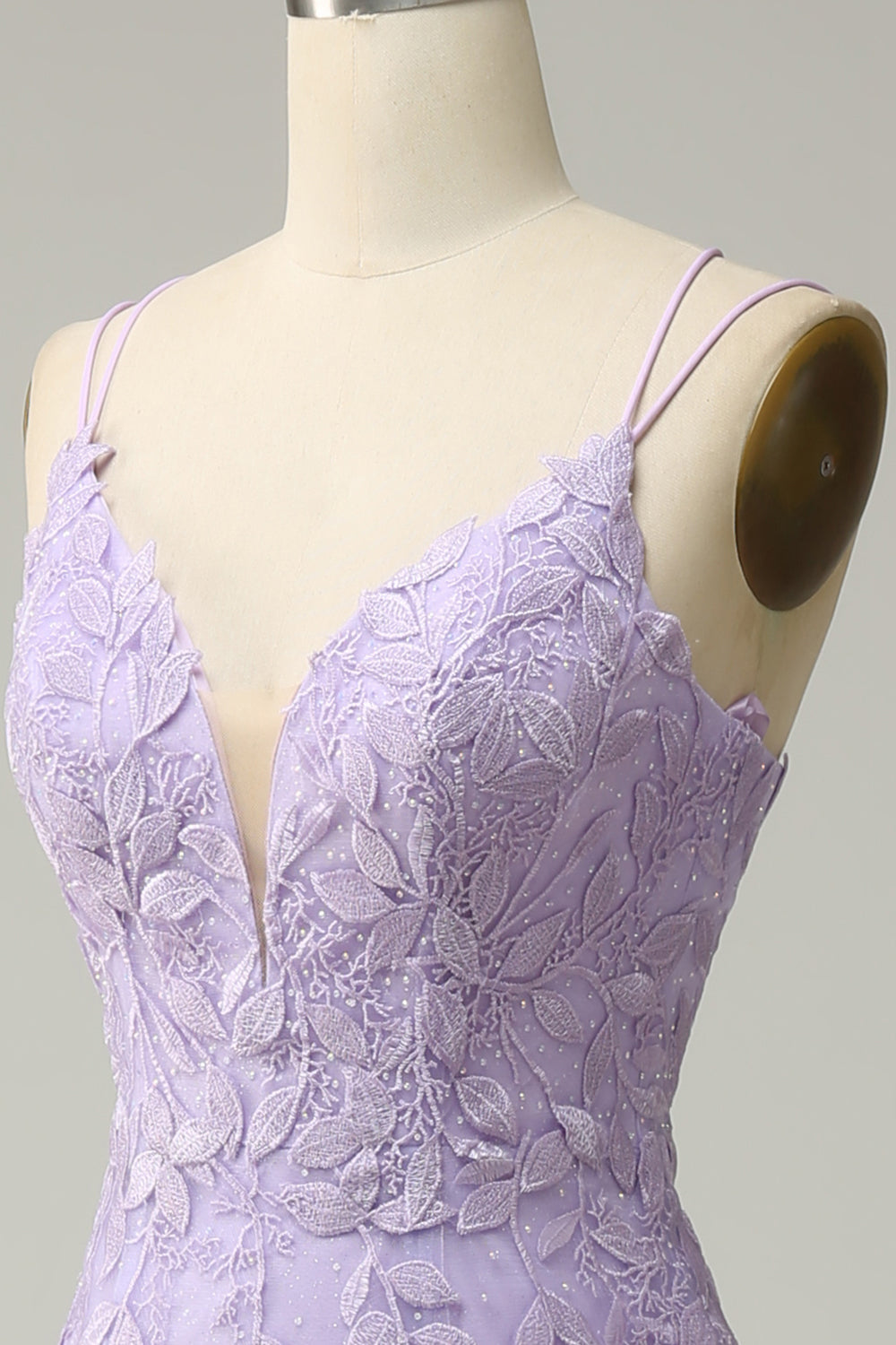 Tirantes de Espagueti Sirena Púrpura Vestido de Fiesta Con Apliques