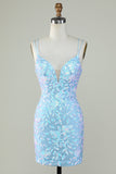 Vestido de Cóctel Azul Claro Tirantes de Espagueti
