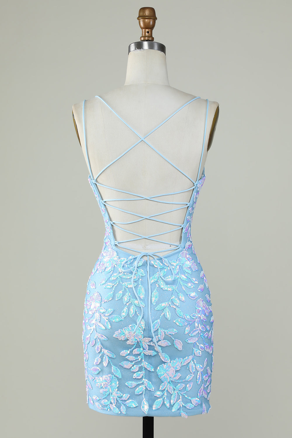Vestido de Cóctel Azul Claro Tirantes de Espagueti