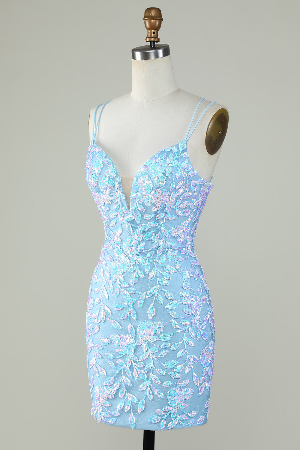 Vestido de Cóctel Azul Claro Tirantes de Espagueti