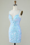 Vestido de Cóctel Azul Claro Tirantes de Espagueti