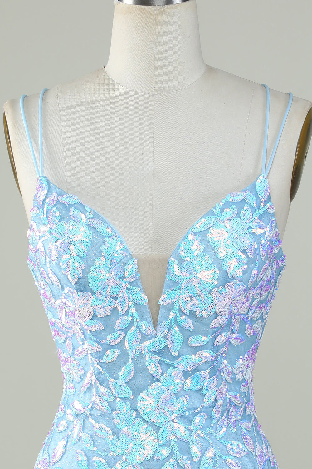 Vestido de Cóctel Azul Claro Tirantes de Espagueti