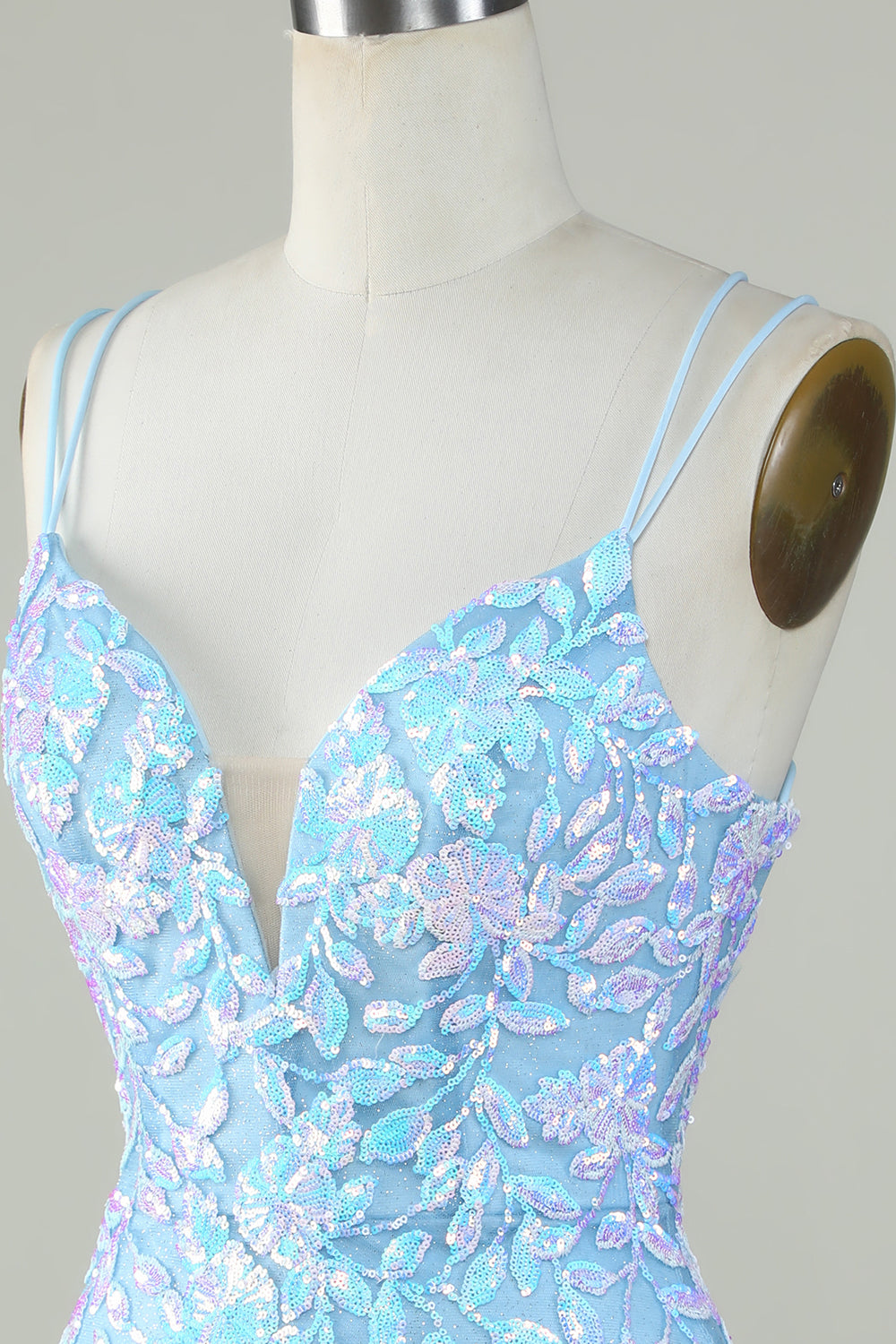 Vestido de Cóctel Azul Claro Tirantes de Espagueti