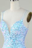 Vestido de Cóctel Azul Claro Tirantes de Espagueti