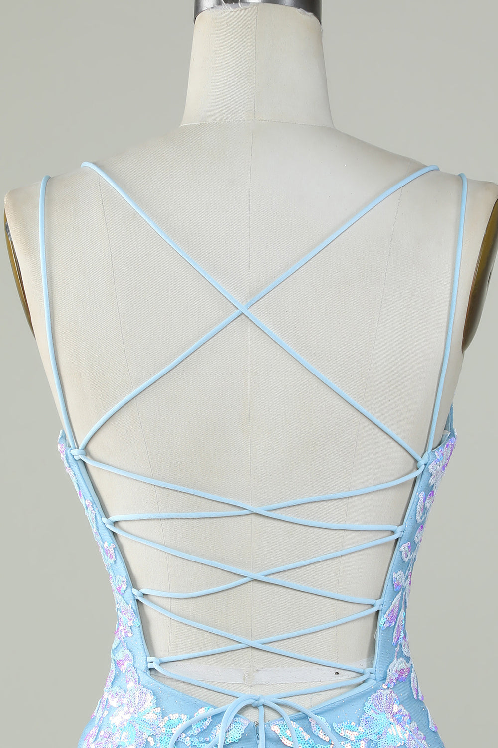 Vestido de Cóctel Azul Claro Tirantes de Espagueti