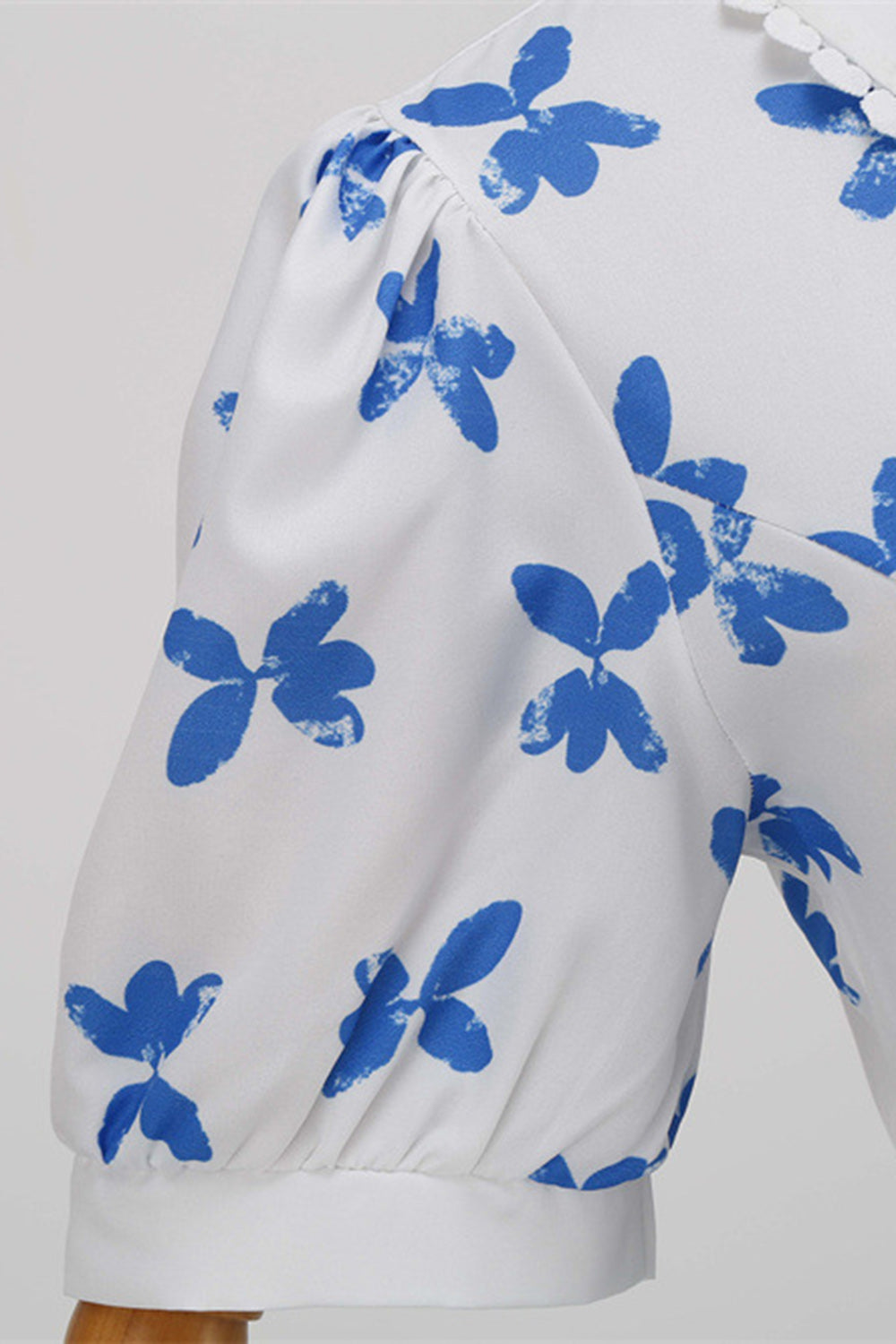 Vestido Vintage Mangas Cortas Estampado Blanco