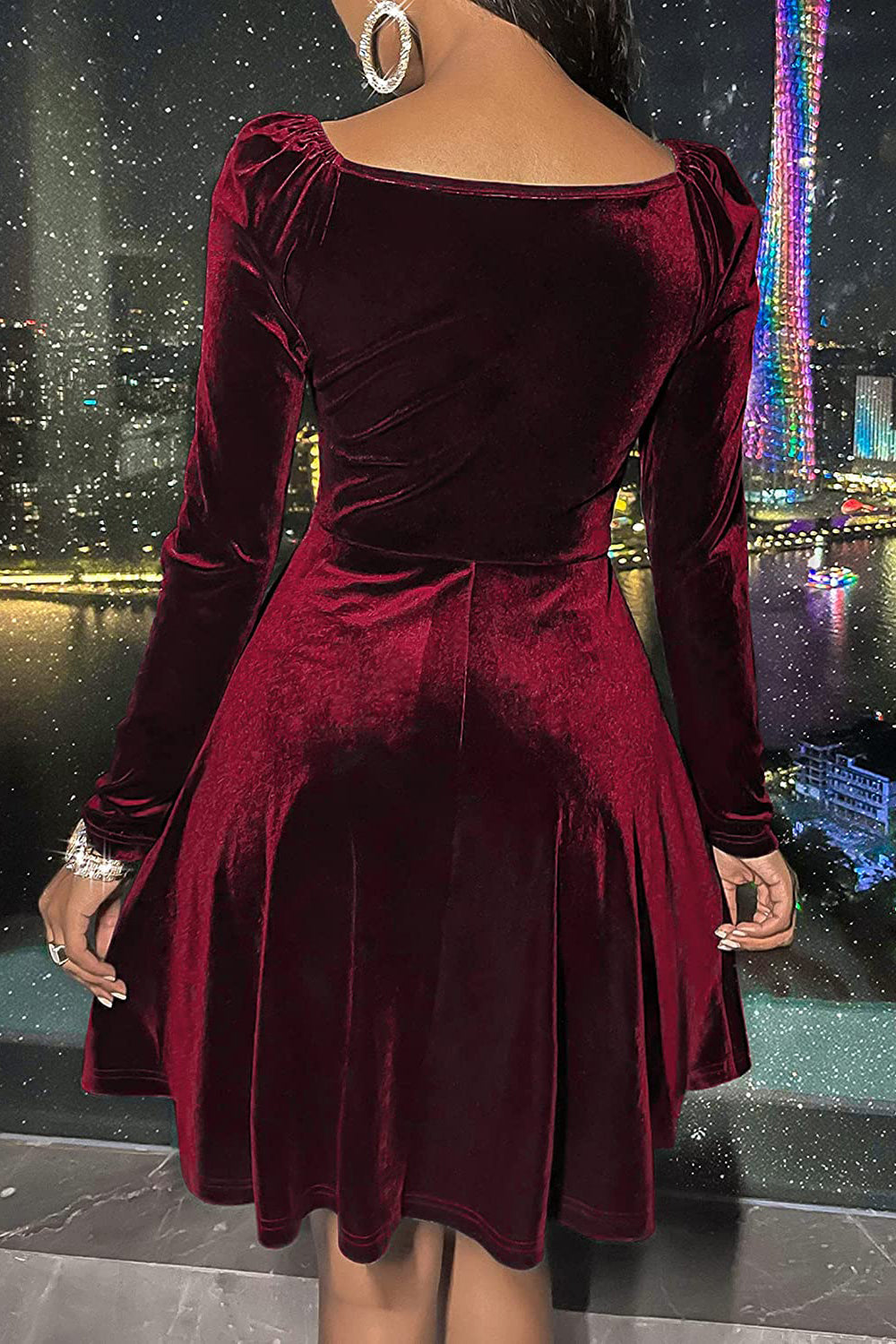 Vestido de Navidad de Terciopelo Verde Cuello en V