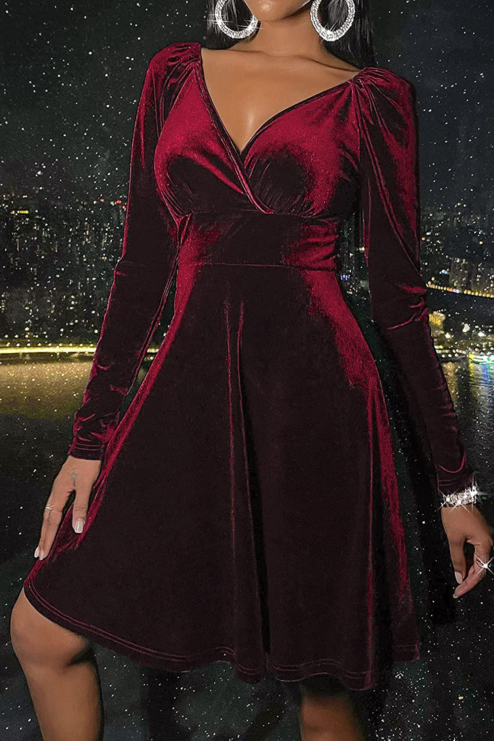 Vestido de Navidad de Terciopelo Verde Cuello en V