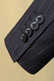 Traje Masculino 3 Piezas Rayas Negro Doble Pecho
