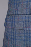 Azul A Cuadros Doble Pecho Solapa de Pico 2 Piezas Traje Masculino