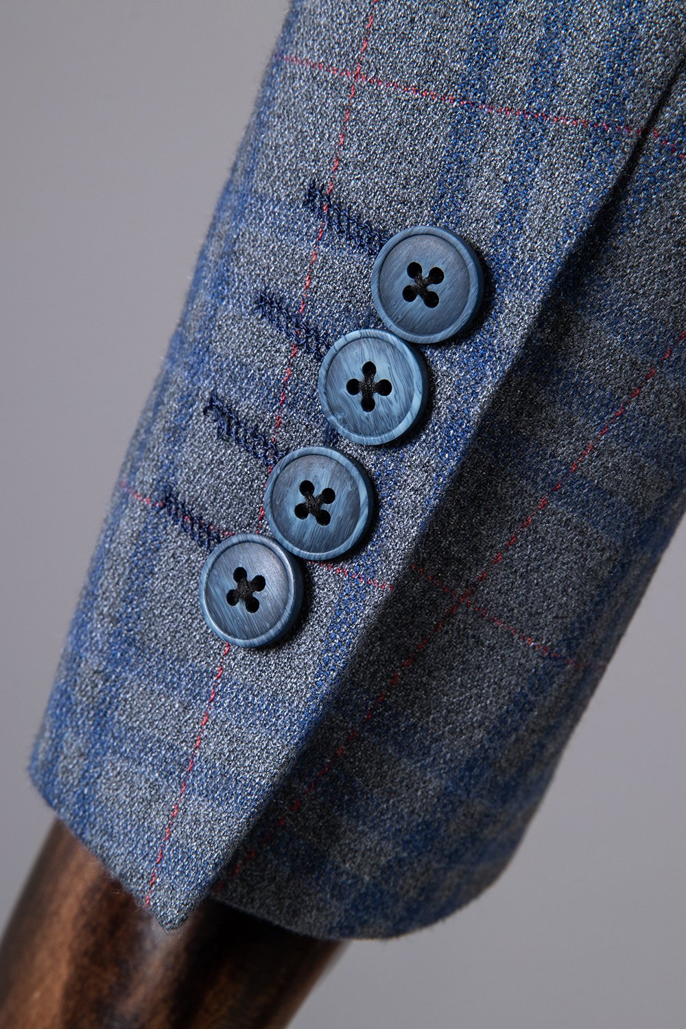 Azul A Cuadros Doble Pecho Solapa de Pico 2 Piezas Traje Masculino