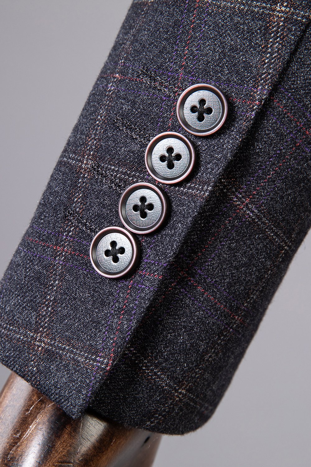 Traje Gris A Cuadros Doble Pecho 2 Piezas