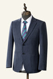 Traje Masculino Gris Azul Solapa de Muescas 3 Piezas