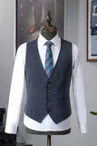 Traje Masculino Gris Azul Solapa de Muescas 3 Piezas