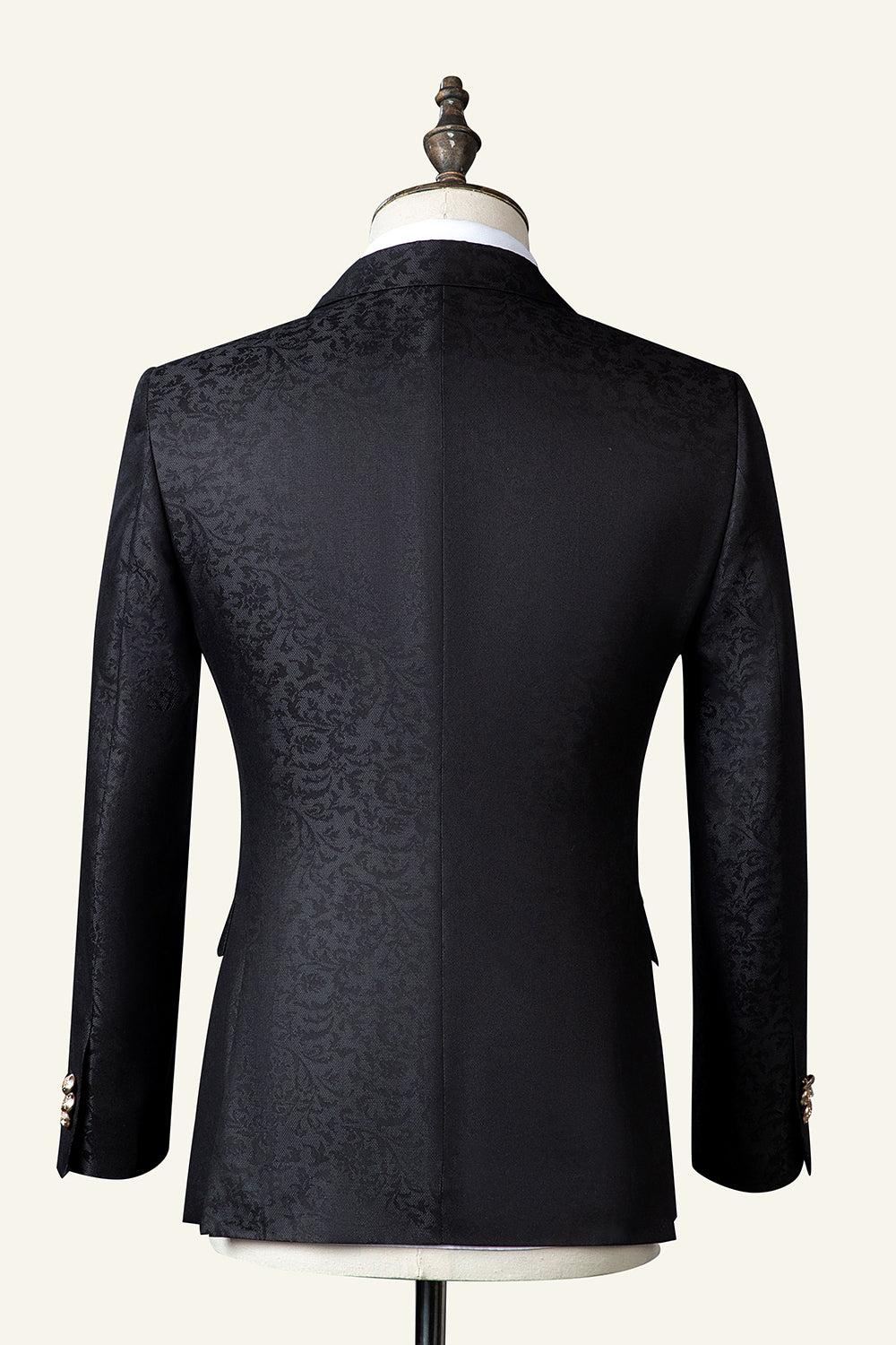 Jacquard Negro Traje Masculino 3 Piezas Doble Pecho