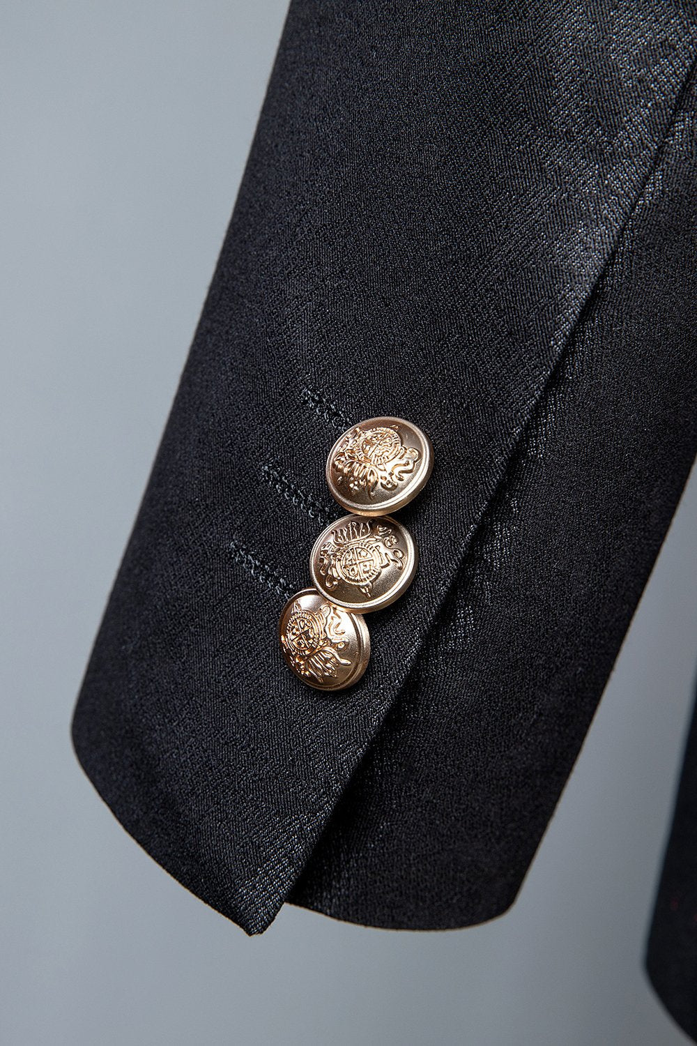 Jacquard Negro Traje Masculino 3 Piezas Doble Pecho