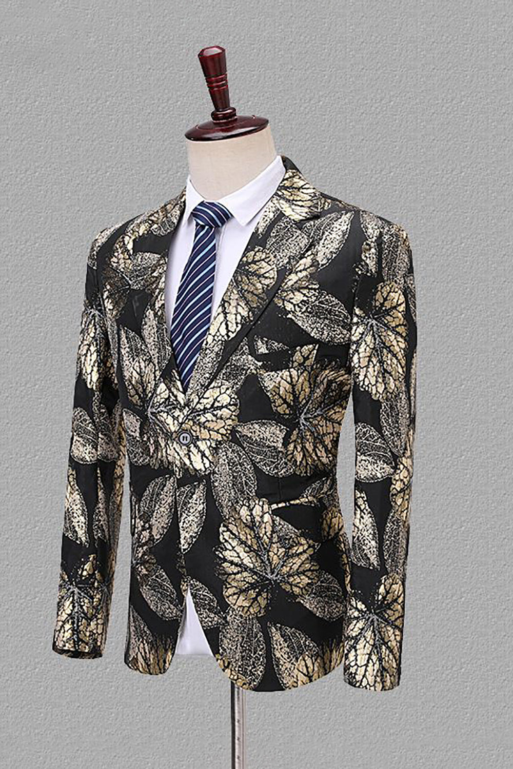 Blazer Jacquard Solapa de Muescas Negro y Dorado