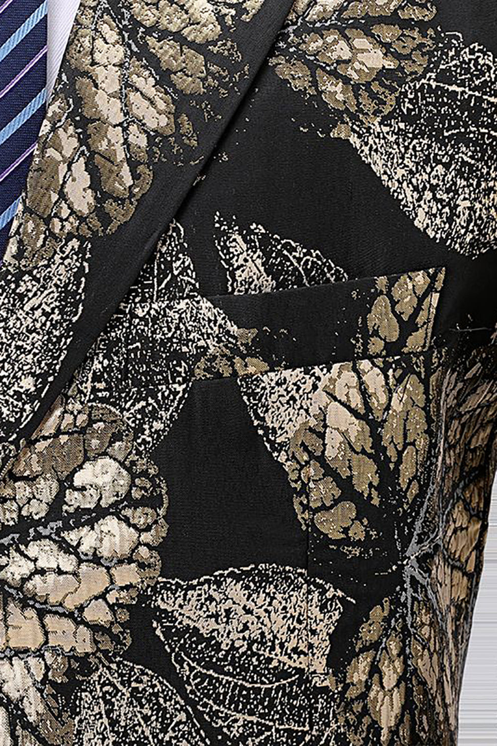 Blazer Jacquard Solapa de Muescas Negro y Dorado