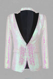 Lentejuelas Blanco Solapa de Pico Blazer de Fiesta