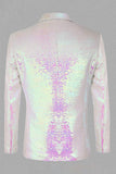 Lentejuelas Blanco Solapa de Pico Blazer de Fiesta