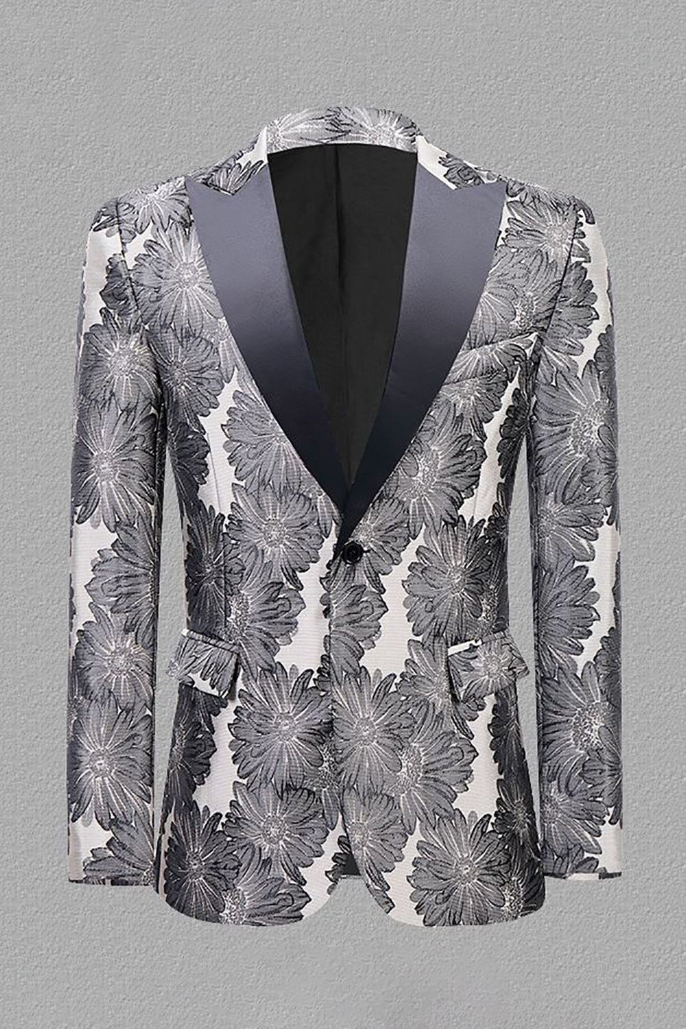 Gris Plata Jacquard Solapa de Pico Blazer Para Hombre