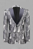 Gris Plata Jacquard Solapa de Pico Blazer Para Hombre