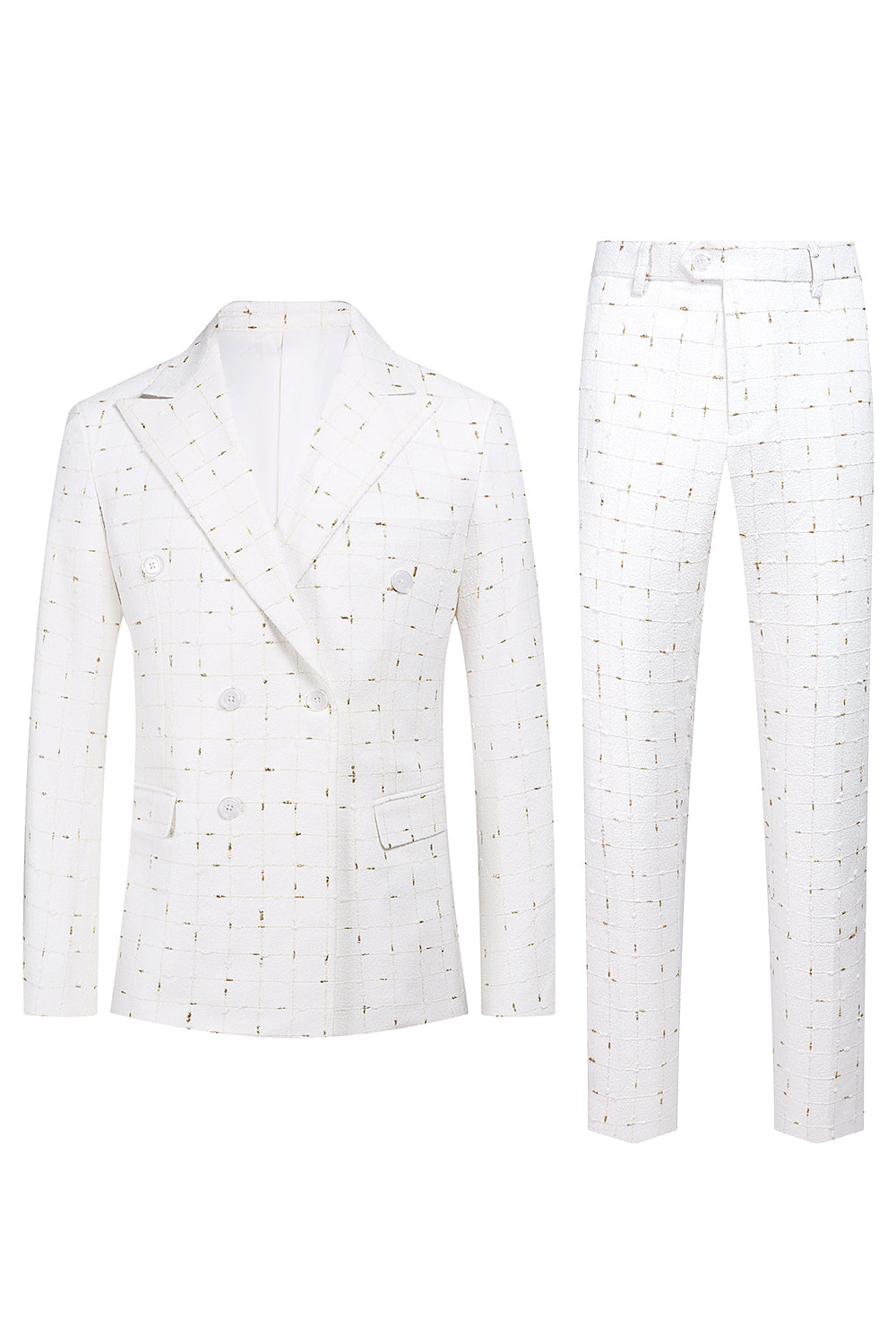 White Plaid Double Breasted 2 piezas Trajes de fiesta para hombres