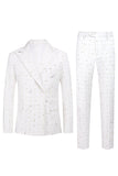 White Plaid Double Breasted 2 piezas Trajes de fiesta para hombres