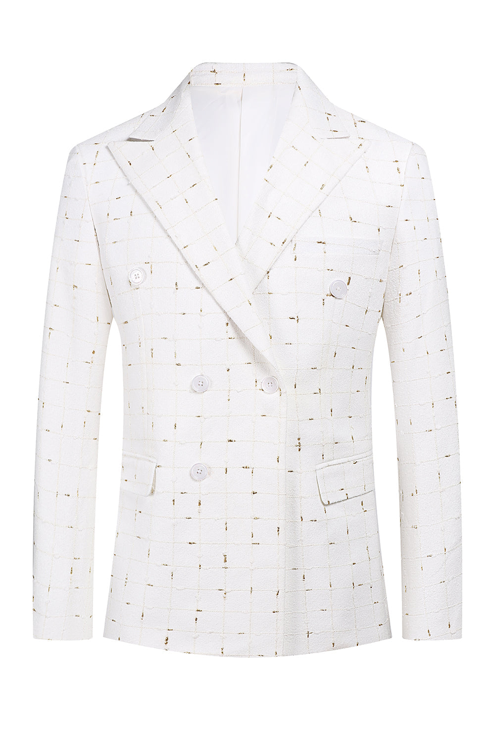 White Plaid Double Breasted 2 piezas Trajes de fiesta para hombres