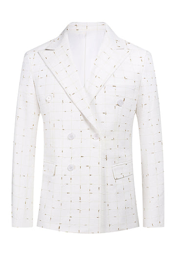 White Plaid Double Breasted 2 piezas Trajes de fiesta para hombres